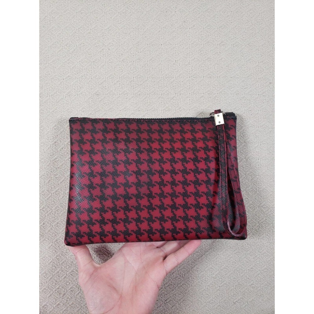Gianni Chiarini Design Handbag Womens Red Black Houndstooth Zipper Clutch‎ GUM